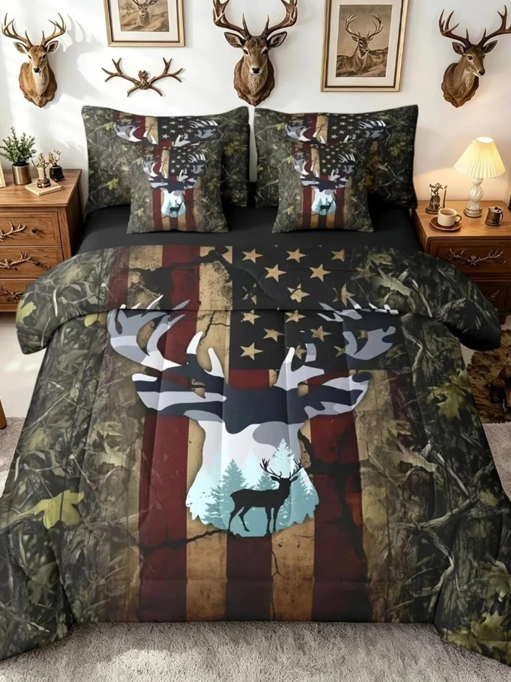 Deer Bed in a Bag Queen Size Rustic Cabin Country 7 Piece Bedding Set, for Kids